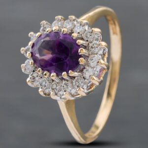 Pre-Owned 9ct Yellow Gold Amethyst & Cubic Zirconia Cluster Ring 41102348