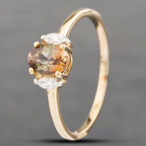 Pre-Owned 9ct Yellow Gold Golden Brown Apatite & White Spinel Cluster Ring 41102469