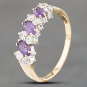 Pre-Owned 9ct Yellow Gold Amethyst & Cubic Zirconia Half Eternity Ring 41102569