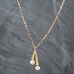 Pre-Owned 9ct Yellow Gold Cultured Pearl Double Dropper Pendant & 18 Inch Trace Chain 41141862