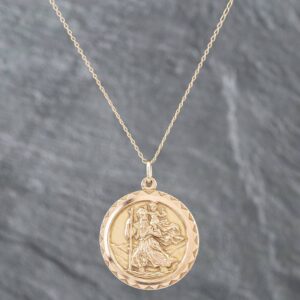 Pre-Owned 9ct Yellow Gold St Christopher Pendant & 16-20 Inch Curb Chain 41141920
