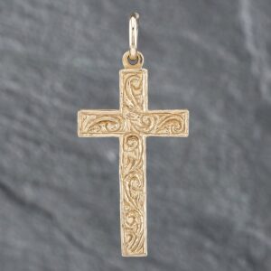 Pre-Owned 9ct Yellow Gold Hand Engraved Cross Pendant & Chain 41142097