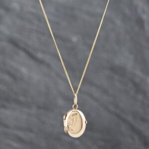 Pre-Owned 9ct Yellow Gold Oval Locket Pendant & 18 Inch Curb Chain 41142137