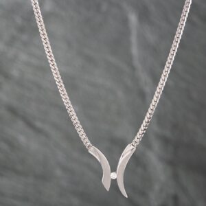 Pre-Owned 9ct White Gold Brilliant Cut Diamond Tension Set Matt And Polished 16 Inch Collarette Curb Chain 41161708