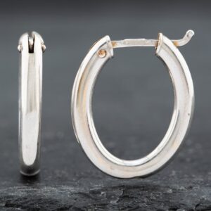 Pre-Owned 9ct White Gold Plain Oval Hoop Earrings 41172319
