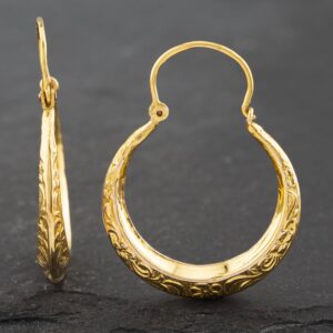 Pre-Owned 9ct Yellow Gold 30mm Patterned Creole Earrings 41172413