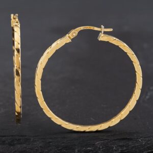 Pre-Owned 9ct Yellow Gold 33mm Cut Pattern Hoop Earrings 41172447
