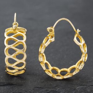Pre-Owned 9ct Yellow Gold 24mm Open Paintings Hoop Earrings 41172496