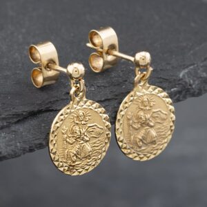 Pre-Owned 9ct Yellow Gold 11.5mm St Christopher Dropper Earrings 41172511
