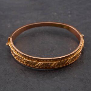 Pre-Owned Antique 9ct Rose Gold Hand Engraved Ornate Standard Hinged Bangle 41211195
