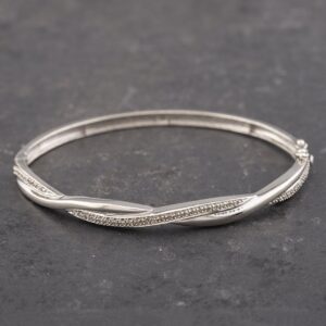 Pre-Owned 9ct White Gold 0.50ct Brilliant Cut Diamond Twisted Standard Hinged Bangle 41211203