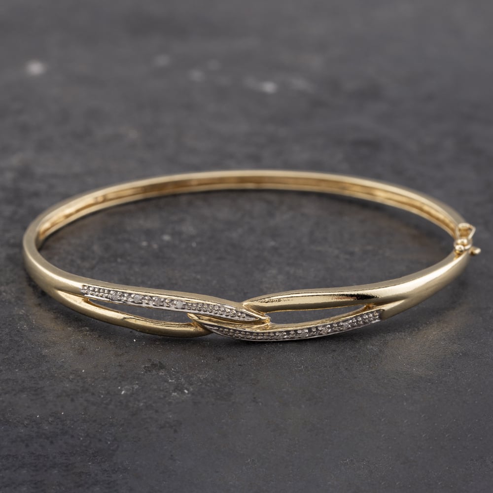 Pre-Owned 9ct Yellow Gold Diamond Fancy Hinged Bangle 41211233