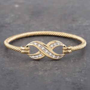 Pre-Owned 9ct Yellow Gold Cubic Zirconia Hook Over Gemstone Bangle 41211240
