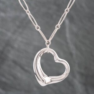 Pre-Owned Tiffany & Co. Silver Open Heart Pendant & 17 Inch Curb Chain 41251345