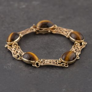 Pre-Owned Vintage 9ct Yellow Gold Tigers Eye 7.5 Inch Bracelet 41281325