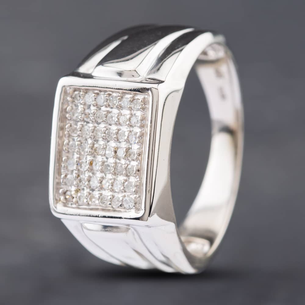Pre-Owned 9ct White Gold Diamond Square Signet Ring 41341422