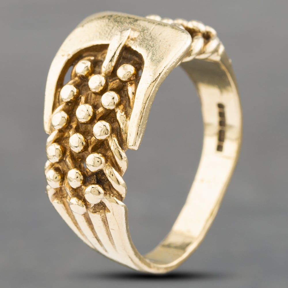 Pre-Owned 9ct Yellow Gold Three Row Keep Style Buckle Ring 41341646