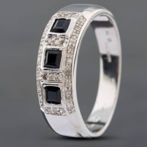 Pre-Owned 9ct White Gold Sapphire & Single Cut Diamond Ring 41381697