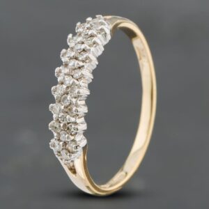 Pre-Owned 9ct Yellow Gold Single Cut Diamond Three Row Dress Ring 41382131