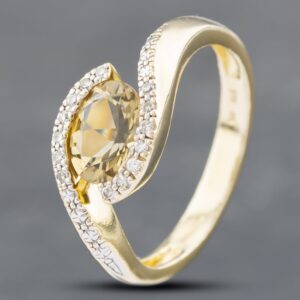 Pre-Owned 9ct Yellow Gold Smokey Quartz Quartz & Diamond Dress Ring 41382253