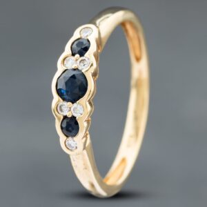 Pre-Owned 9ct Yellow Gold Sapphire & Brilliant Cut Diamond Dress Ring 41382259