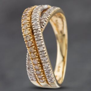 Pre-Owned 9ct Two Colour Gold 0.46ct Brilliant Cut Diamond Three Row Crossover Ring 41382281