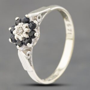 Pre-Owned 9ct White Gold Sapphire & Diamond Cluster Ring 41382438