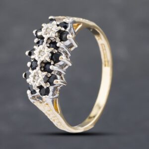 Pre-Owned 9ct Yellow Gold Sapphire & Diamond Cluster Ring 41382471