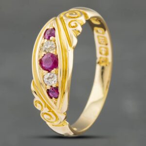 Pre-Owned 18ct Yellow Gold Ruby Diamond Five Stone Ring 41481187