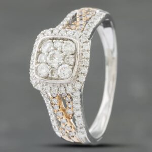 Pre-Owned 9ct Two Colour Gold 0.62ct Brilliant Cut Diamond Two Tier Square Cluster Ring 41481584