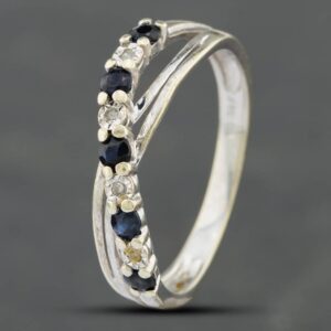 Pre-Owned 9ct White Gold Diamond & Sapphire Crossover Half Eternity Ring 41671384