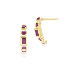 Vintage Ruby Part Eternity Hoop Earrings in 9ct Yellow Gold