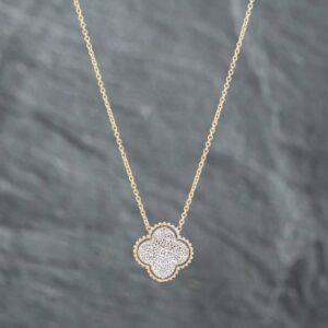 Pre-Owned 14ct Two Colour Gold Brilliant Cut Diamond Pave Pendant & 16-18 Inch Trace Chain 43141173