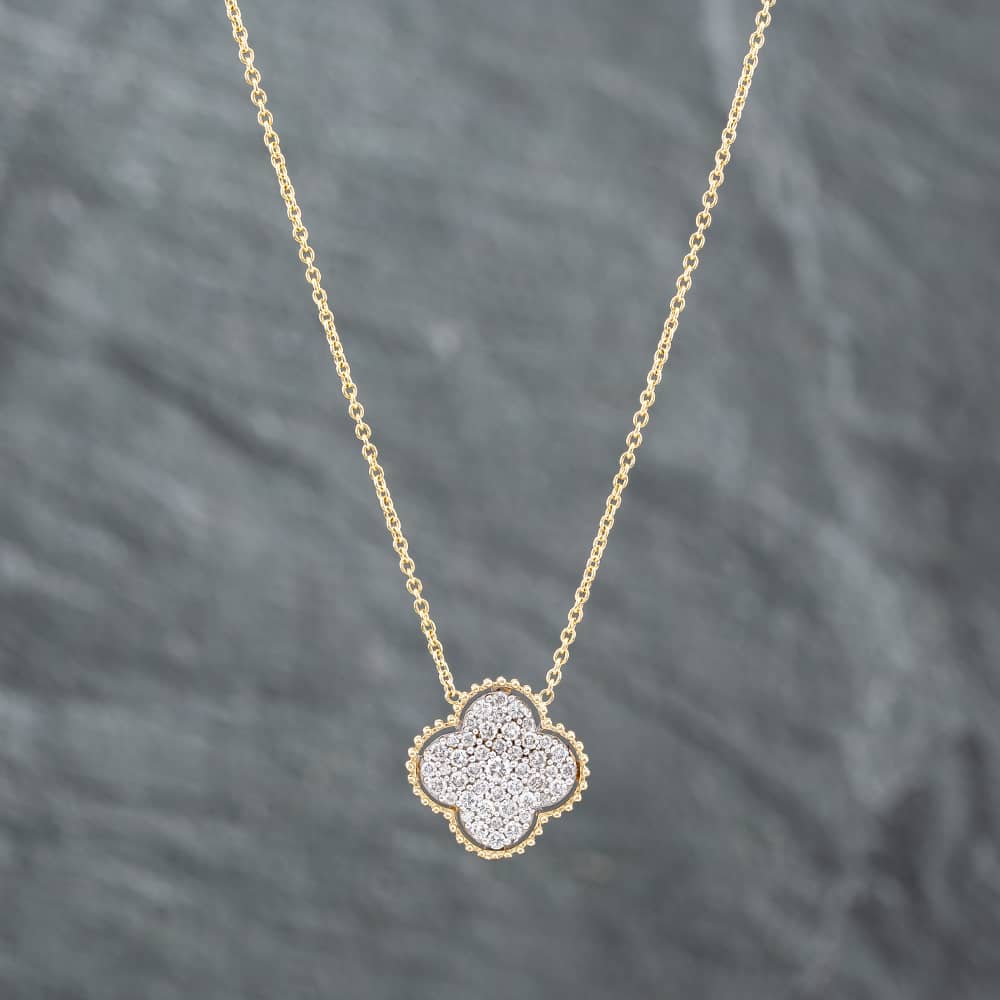 Pre-Owned 14ct Two Colour Gold Brilliant Cut Diamond Pave Pendant & 16-18 Inch Trace Chain 43141173