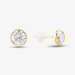 Pre-Owned 18ct Yellow Gold 6.8mm 2.00ct Brilliant Cut Diamond Single Stone Rubber Over Setting Stud Earrings 43171192