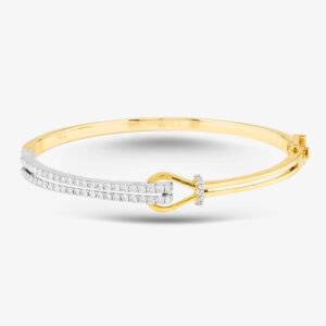 Pre-Owned 14ct Two Colour Gold Brilliant Cut Diamond Two Row 18cm Hinged Bangle 43211012