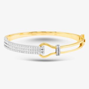 Pre-Owned 14ct Two Colour Gold Brilliant Cut Diamond Three Row 19cm Hinged Bangle 43211013