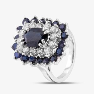 Pre-Owned 9ct White Gold Sapphire & Brilliant Cut Diamond Rectangular Cluster Ring 43361096