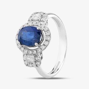 Pre-Owned 18ct White Gold Oval Cut Sapphire & Diamond Cluster Ring 43361098