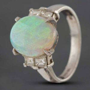 Pre-Owned Platinum 3.42ct Opal & 0.36ct Baguette Cut Diamond Dress Ring 433815765