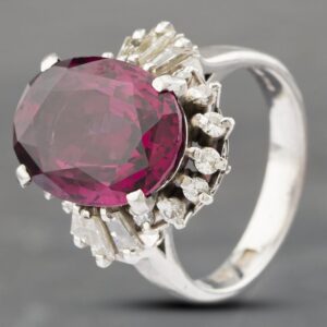 Pre-Owned Platinum Certificated 8.00ct Rhodalite Garnet & 0.92ct Diamond Oval Cluster Ring 43471003