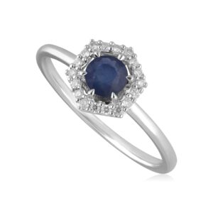 9ct White Gold 0.92ct Sapphire & Diamonds Halo Ring