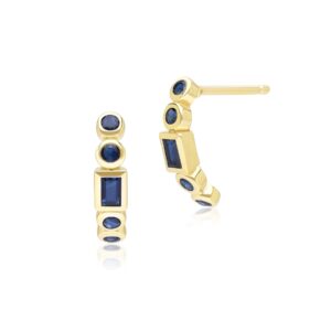 Vintage Sapphire Part Eternity Hoop Earrings in 9ct Yellow Gold