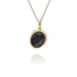 Irregular B Gem Labradorite & Diamond Pendant in Gold Plated Silver