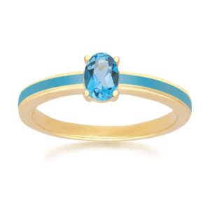 Siberian Waltz Blue Enamel & London Blue Topaz Ring in Gold Plated Silver