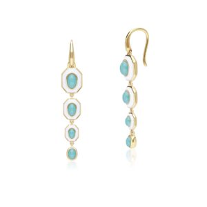 Siberian Waltz White Enamel & Amazonite Dangle Drop Earrings in Gold Plated Sterling Silver
