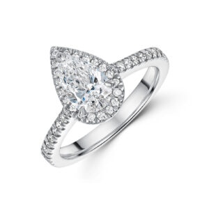Platinum Lab Grown 0.75ct Pear Diamond Halo Shoulders 1.00tw