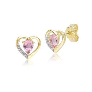 Vintage Pear Purple Tourmaline & Diamond Middle Stud Earrings In 9ct Yellow Gold
