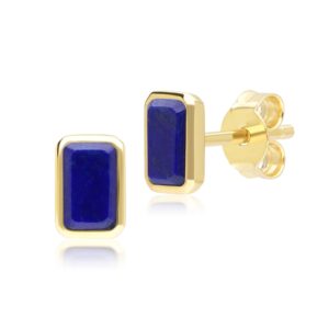 Vintage Baguette Lapis Lazuli Stud Earrings in 9ct Yellow Gold