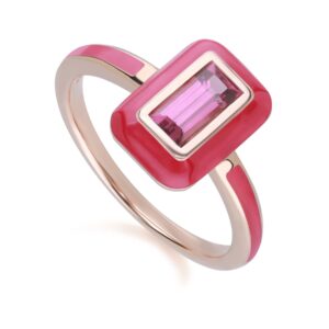 Siberian Waltz Purple Tooth & Baguette Rhodolite Ring in Rose Gold Plated Sterling Silver